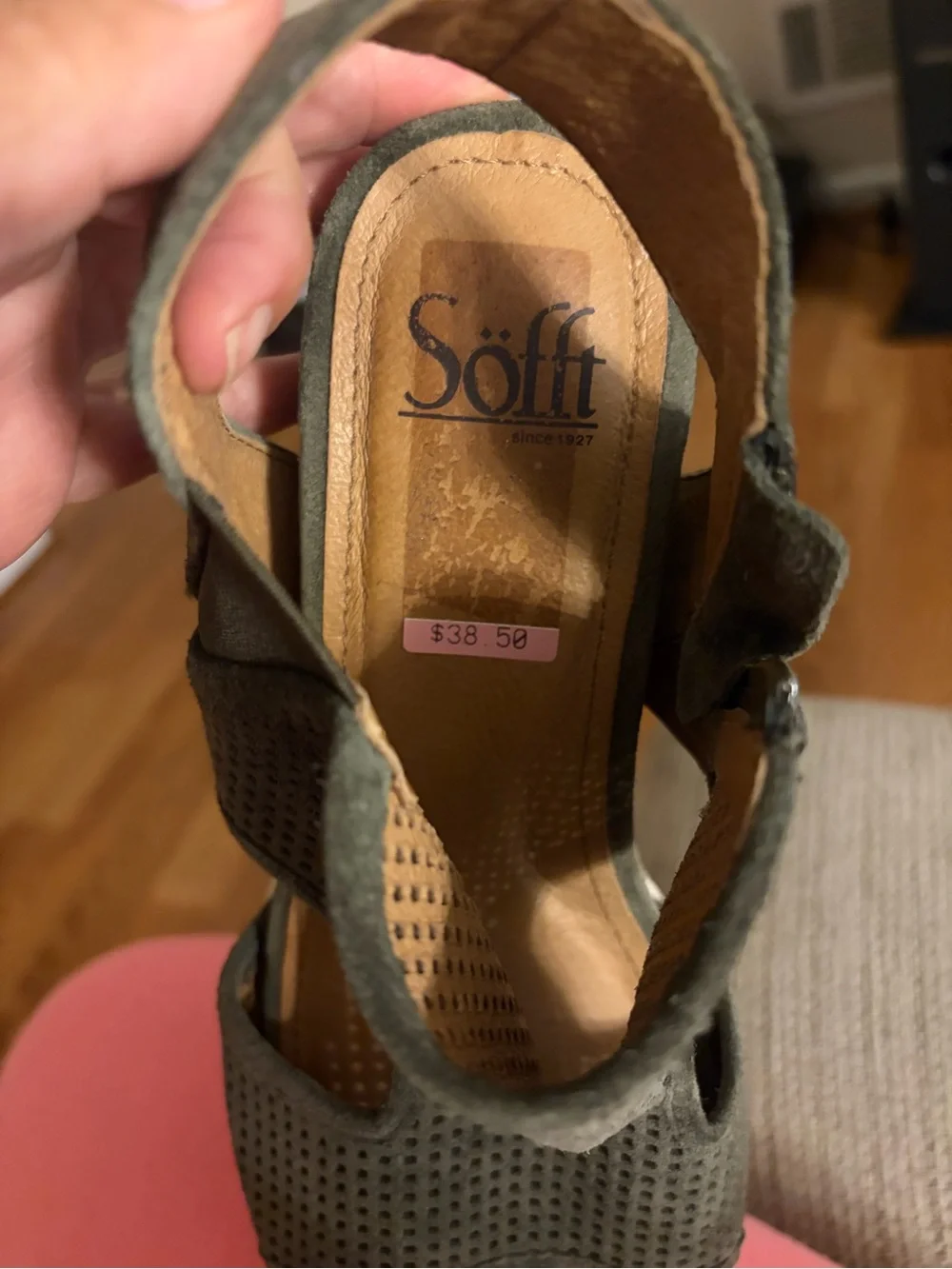 Sofft Shandi Perforated Suede Wedge Sandals - Olive Green